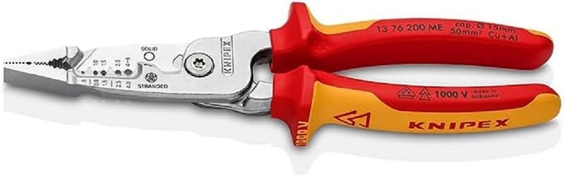 KNIPEX 13 76 200 ME Multifunction Electricians Pliers Metric Model Insulated with MultiComponent Cases VDE Tested ChromePlated 200 mm
