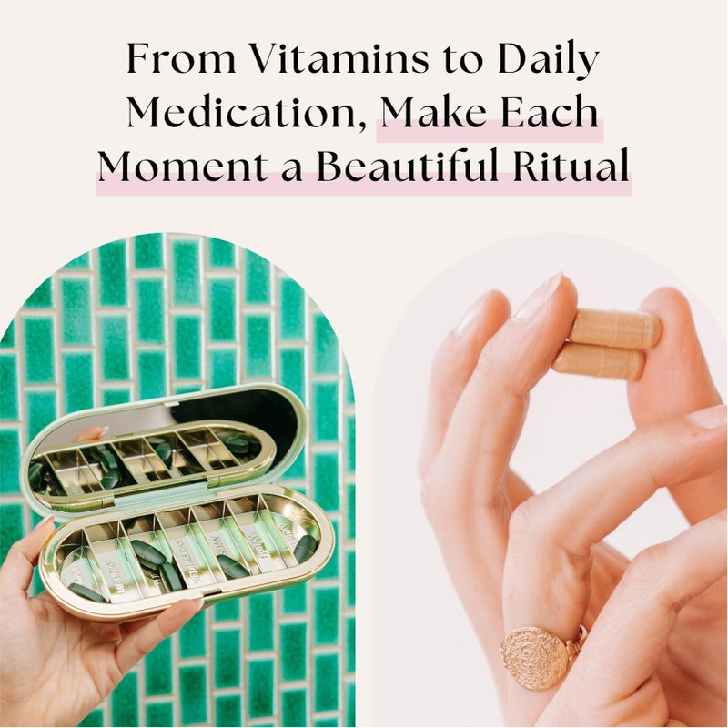 Dosey 7 Day Pill Compact Travel Pill Organizer - Pill Case with 7 Pill Compartments for Medicine Storage & Protection â€“ Stylish & Elegant Medication Organizer with Mirror, Sage - Image 4