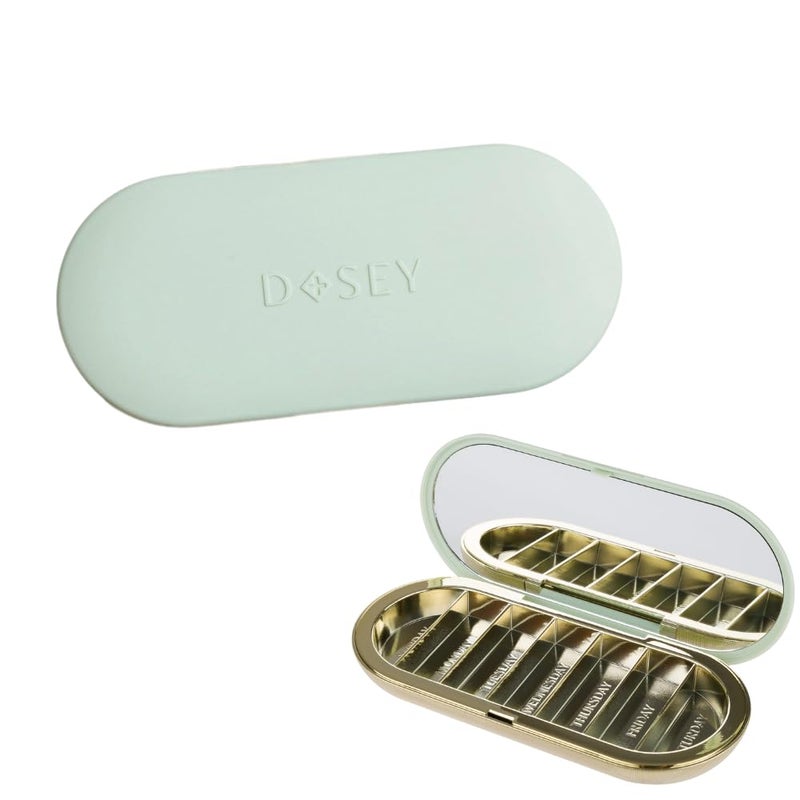 Dosey 7 Day Pill Compact Travel Pill Organizer - Pill Case with 7 Pill Compartments for Medicine Storage & Protection â€“ Stylish & Elegant Medication Organizer with Mirror, Sage - Image 1
