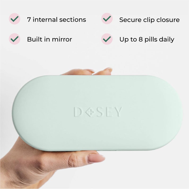 Dosey 7 Day Pill Compact Travel Pill Organizer - Pill Case with 7 Pill Compartments for Medicine Storage & Protection â€“ Stylish & Elegant Medication Organizer with Mirror, Sage - Image 3