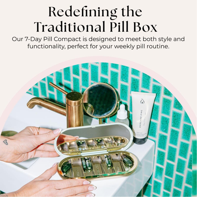 Dosey 7 Day Pill Compact Travel Pill Organizer - Pill Case with 7 Pill Compartments for Medicine Storage & Protection â€“ Stylish & Elegant Medication Organizer with Mirror, Sage - Image 2