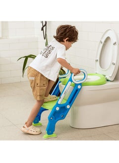 Gonice Potty Training Toilet Seat with Step Stool Ladder for Boys and Girls Baby Toddler Kid Children Toilet Training Seat Chair with Handles Padded Seat Non-Slip Wide Step (Blue Green)  - Image 4