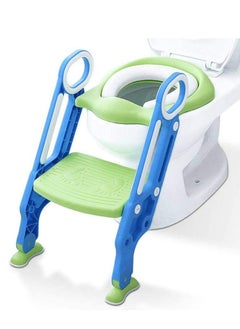 Gonice Potty Training Toilet Seat with Step Stool Ladder for Boys and Girls Baby Toddler Kid Children Toilet Training Seat Chair with Handles Padded Seat Non-Slip Wide Step (Blue Green)  - Image 2