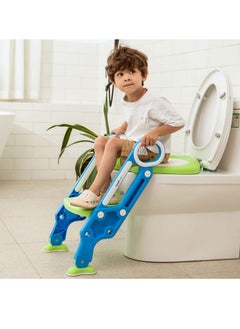Gonice Potty Training Toilet Seat with Step Stool Ladder for Boys and Girls Baby Toddler Kid Children Toilet Training Seat Chair with Handles Padded Seat Non-Slip Wide Step (Blue Green)  - Image 3