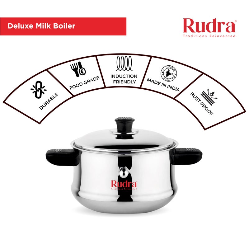 RUDRA Rudra Stainless Steel Deluxe Milk Boiler|3 Litre|202 Grade Steel|Spill-Proof & Double-Walled|Whistle Indicator for Safe Boiling|Induction & Gas Compatible|Premium Mirror Finish|Multipurpose Cooker  - Image 3