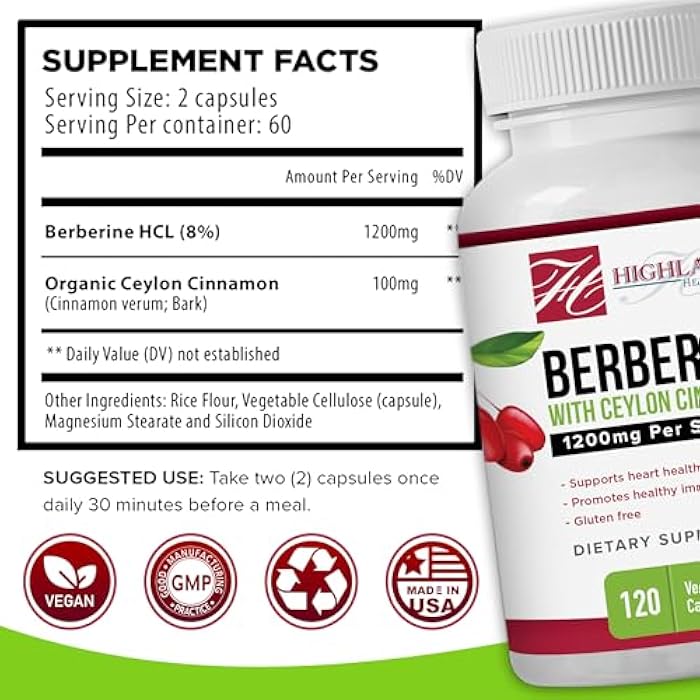 Berberine with Ceylon Cinnamon 1200 mg - Berberine HCL and Cinnamon for Blood Sugar and Metabolic Support - Non-GMO - Natural Support for Healthy Lifestyle - 120 Veg Capsules - Image 2