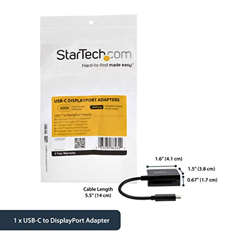 StarTech.com USB C to DisplayPort Adapter - 4K 60Hz/8K 30Hz, DP 1.4 HBR2 Dongle, Compact USB-C (DP Alt Mode) Monitor Video Converter, Works w/ TB3 - Type-C to DP Converter (CDP2DP), 0.6"x1.5"x7.1" - Image 5