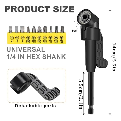 CIGOTU 17Pcs Flexible Drill Bit Extension, Include 3Pcs Rotatable Socket Adapter 2Pcs Hex Shank 105° Right Angle Drill Attachment 10 Short Screwdriver Bits 90° Angled Bits and Bendable Extension - Image 2