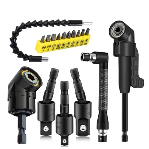 CIGOTU 17Pcs Flexible Drill Bit Extension, Include 3Pcs Rotatable Socket Adapter 2Pcs Hex Shank 105° Right Angle Drill Attachment 10 Short Screwdriver Bits 90° Angled Bits and Bendable Extension - Image 1