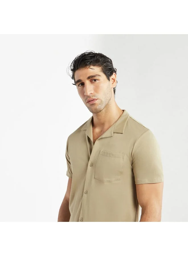 Splash FAV Solid Camp Collar Shirt with Short Sleeves and Pocket