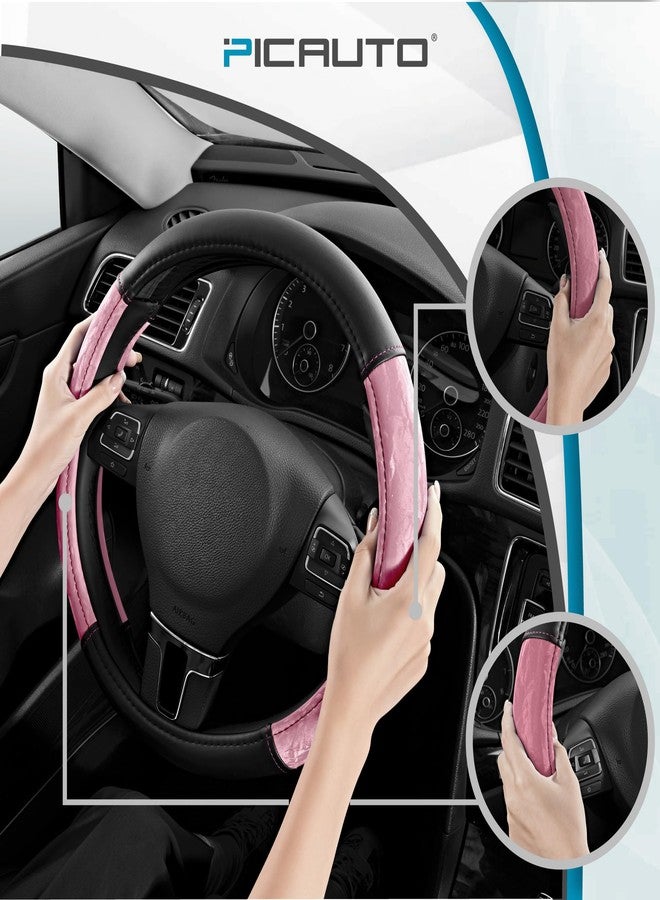 PIC AUTO Steering Wheel Cover, Silk Grain Leather Car Steering Wheel Protector, Comfortable Grip, Universal 14.5-15.5 Inch Anti-Slip Steering Wheels Accessories for Men & Women (Pink) - Image 4