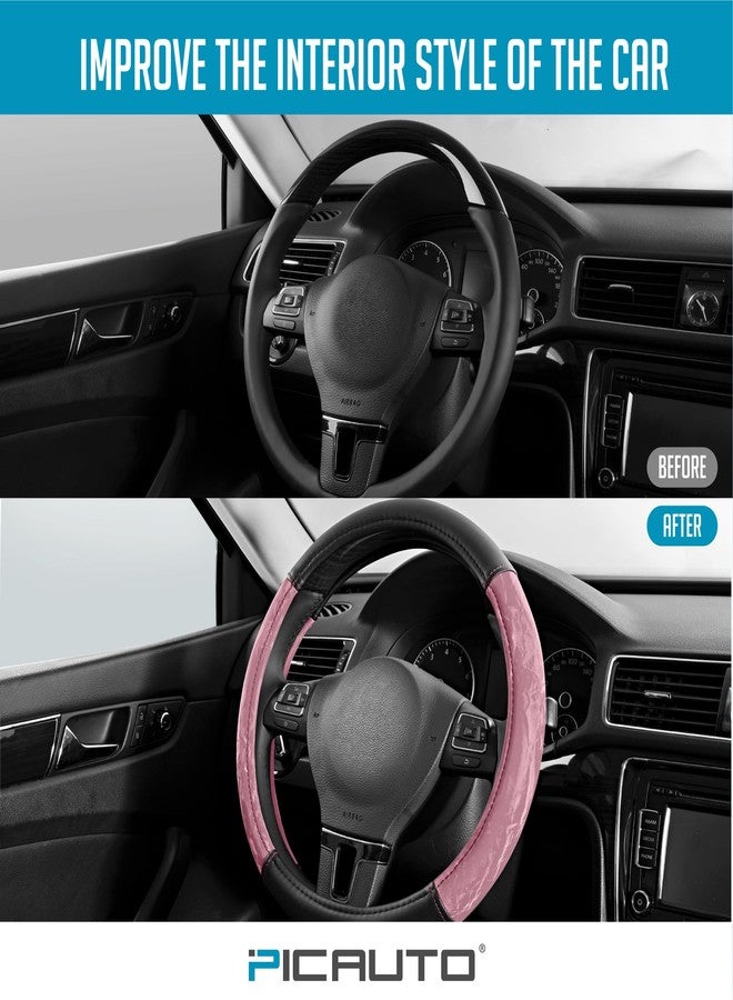 PIC AUTO Steering Wheel Cover, Silk Grain Leather Car Steering Wheel Protector, Comfortable Grip, Universal 14.5-15.5 Inch Anti-Slip Steering Wheels Accessories for Men & Women (Pink) - Image 5