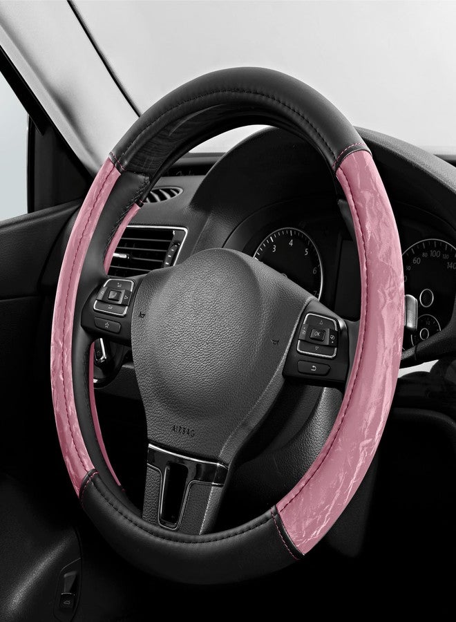 PIC AUTO Steering Wheel Cover, Silk Grain Leather Car Steering Wheel Protector, Comfortable Grip, Universal 14.5-15.5 Inch Anti-Slip Steering Wheels Accessories for Men & Women (Pink) - Image 1
