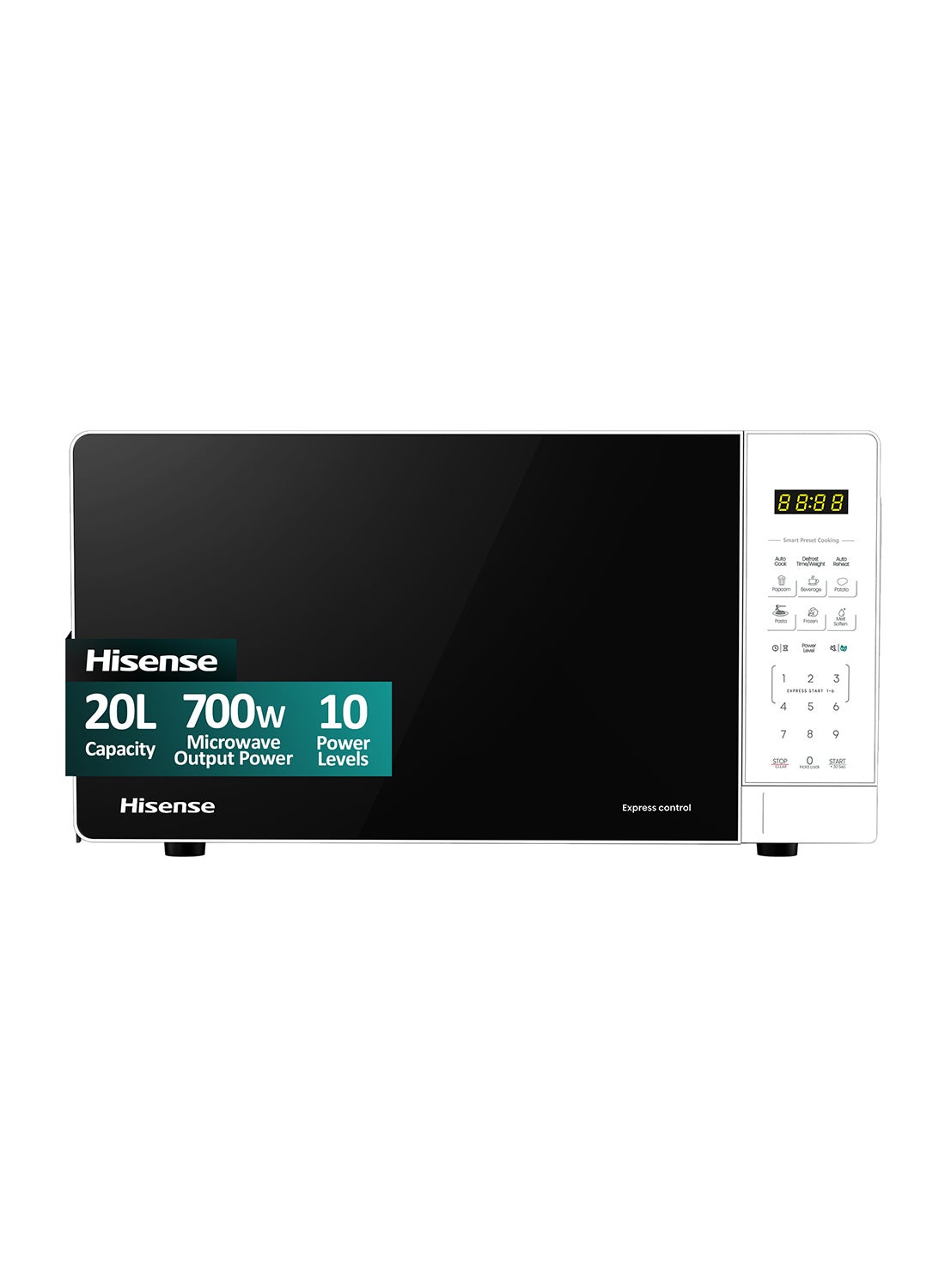 Digital with Push Button Microwave Oven 700W Output Power, Express Start, 24 Present Menus, Membrane Digital Control, 10 Microwave Power Levels, Defrost Function,Door Safety Lock, Grey Painted Cavity, 20 L 700 W H20MOWS15 White