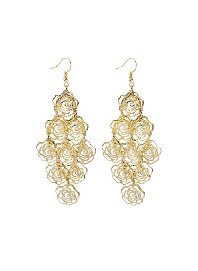 European And American New Multi-layer Metal Hollow Rose Diamond Geometric Butterfly Tassel Earrings Ethnic Long Earrings 
