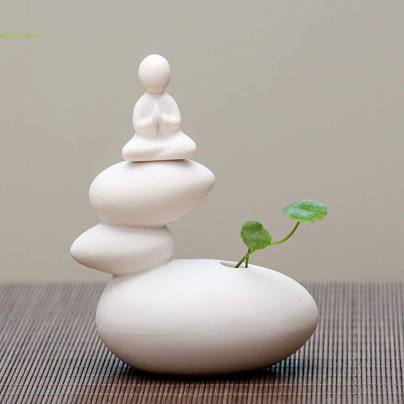 KJYHXX Creative Simple Ceramic no Phase Buddha Figure Monk hydroponic Flower Arrangement Device Home Office Desktop Small Ornaments 01
