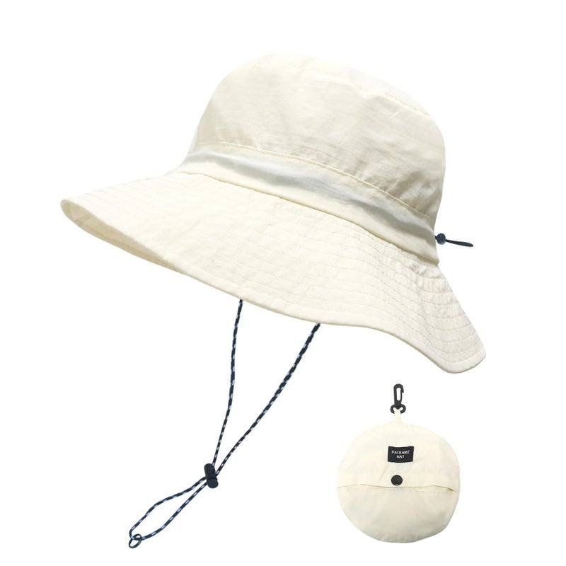 PFFY Quick Dry Waterproof Packable Bucket Hat for Women Men Outdoor Sun Hats with Detachable Chin Strap Beige - Image 1