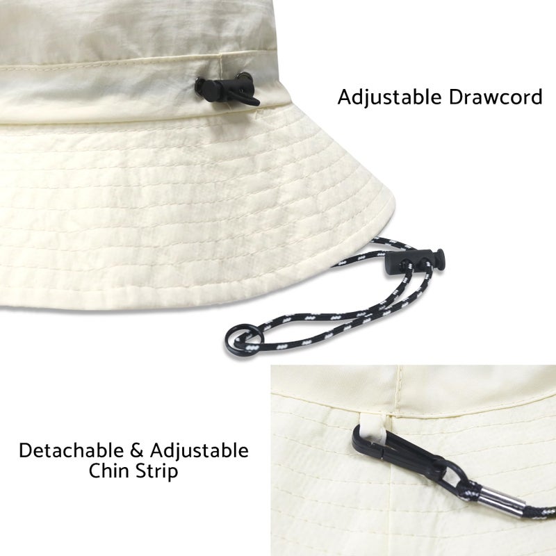 PFFY Quick Dry Waterproof Packable Bucket Hat for Women Men Outdoor Sun Hats with Detachable Chin Strap Beige - Image 5
