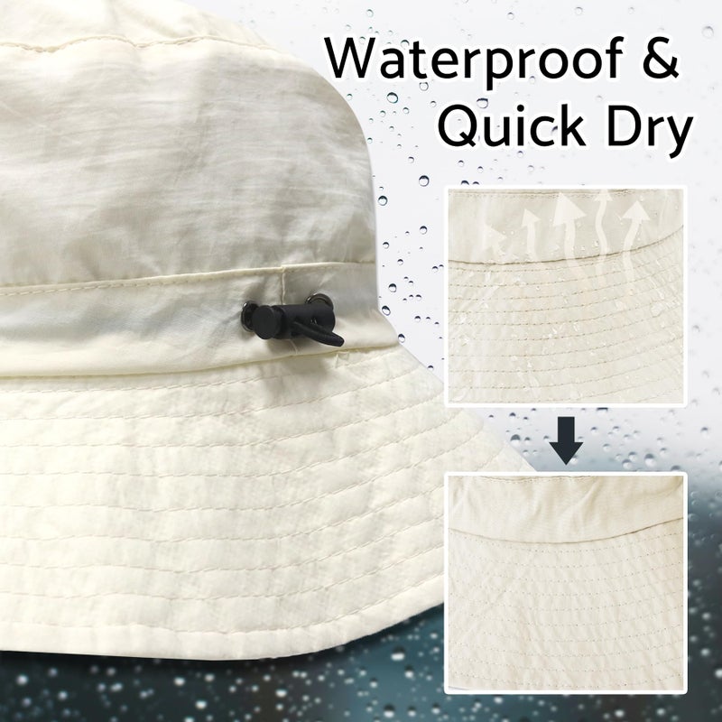 PFFY Quick Dry Waterproof Packable Bucket Hat for Women Men Outdoor Sun Hats with Detachable Chin Strap Beige - Image 2