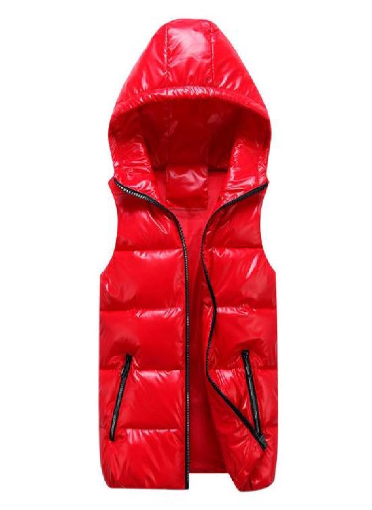 Eckek - Women Winter Vest Solid Color Hooded Warm Elastic Hem Pockets Bright Color Quilted Vest Waistcoat - Image 1