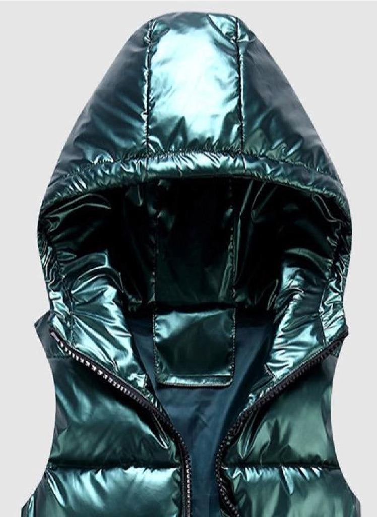 Eckek - Women Winter Vest Solid Color Hooded Warm Elastic Hem Pockets Bright Color Quilted Vest Waistcoat - Image 1
