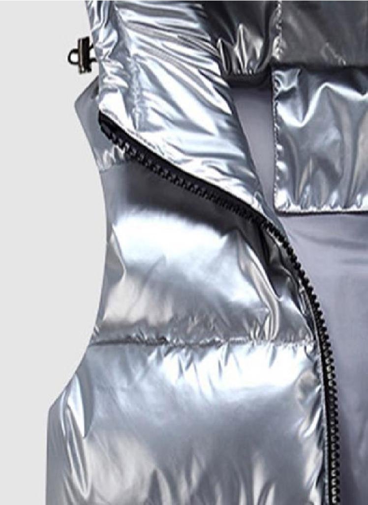 Eckek - Women Winter Vest Solid Color Hooded Warm Elastic Hem Pockets Bright Color Quilted Vest Waistcoat - Image 1