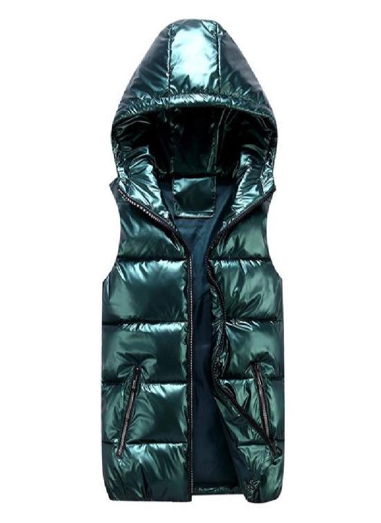 Eckek - Women Winter Vest Solid Color Hooded Warm Elastic Hem Pockets Bright Color Quilted Vest Waistcoat - Image 1