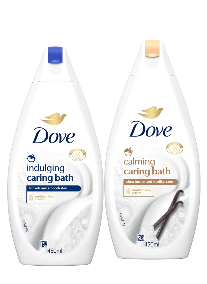 Dove Set Of 2 Dove Calming Caring Bath Soak 450 ml Mix With Dove Indulging Cream Bath Soak 450 ml  - Image 1