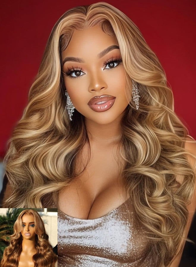 Nadula Honey Blonde Bye Bye Knots Glueless Drawstring Wig Human Hair, 7x5 HD Pre Cut Body Wave Lace Front Wig Pre Plucked Bleached Knots, Pre Everything Glueless Ready to Wear Highlight Wig 16inch - Image 1