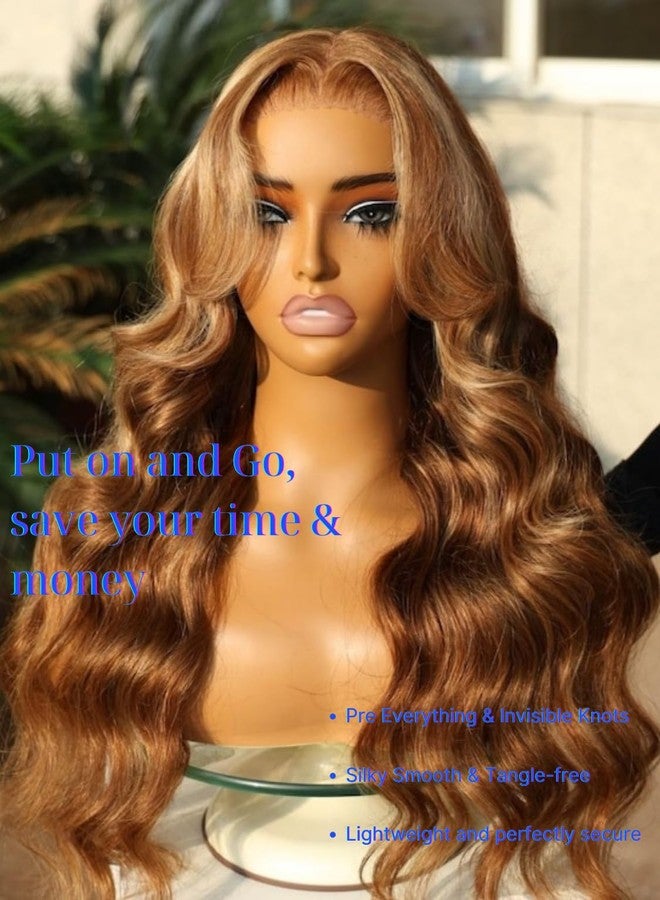 Nadula Honey Blonde Bye Bye Knots Glueless Drawstring Wig Human Hair, 7x5 HD Pre Cut Body Wave Lace Front Wig Pre Plucked Bleached Knots, Pre Everything Glueless Ready to Wear Highlight Wig 16inch - Image 3