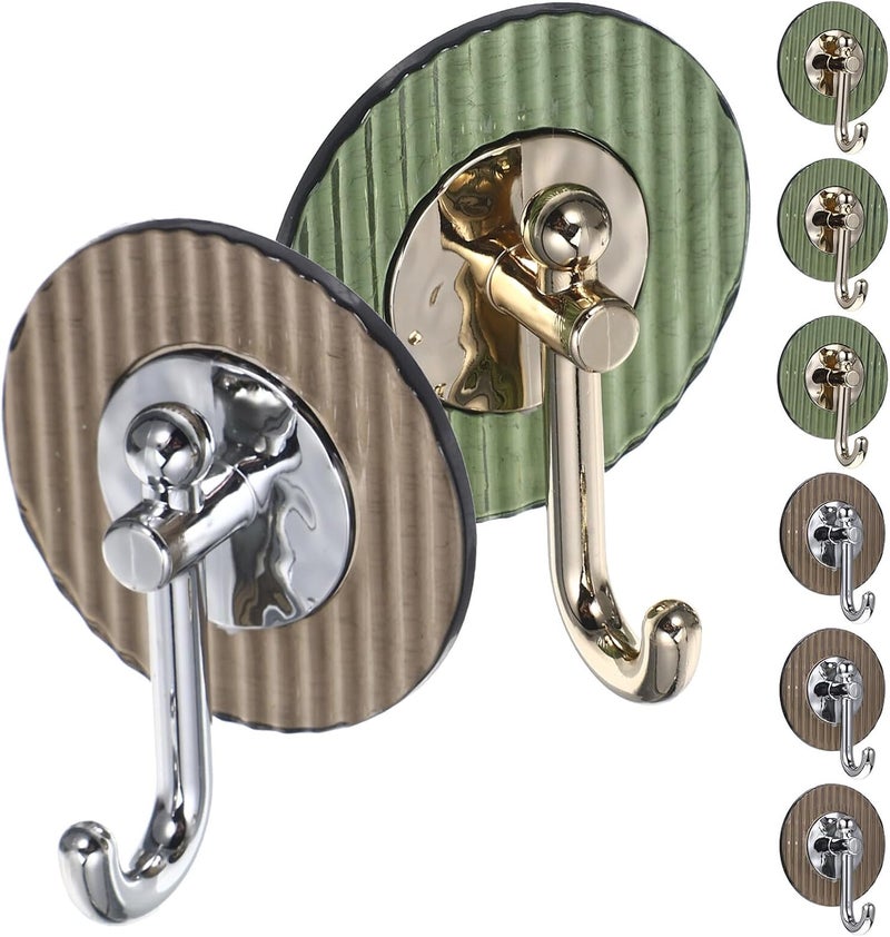 Healifty 8pcs Decorative Adhesive Wall Hooks for Hanging Keys and Towels, Punch-Free Striped Self Adhesive Small Wall-Mounted Hooks for Entryway and Bathroom, Green Gold Gray Silver - Image 1