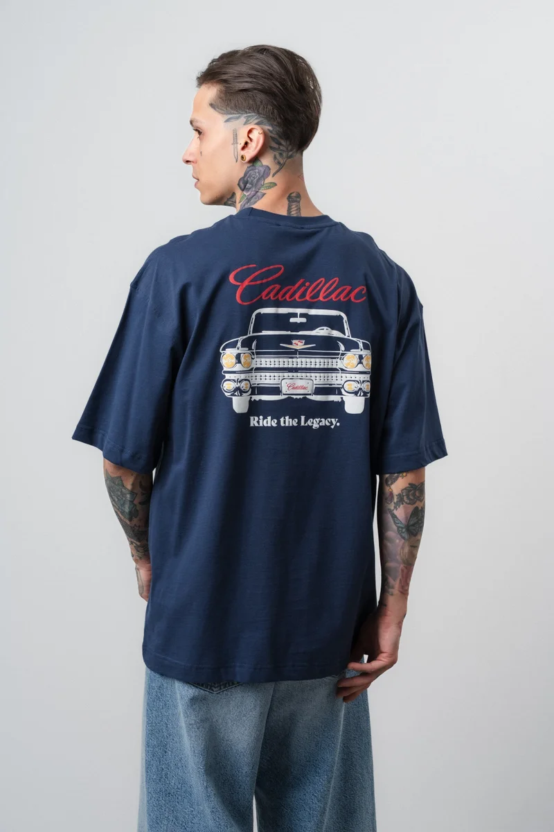 Respire Men's Cadillac Print Oversize T-Shirt Navy Blue