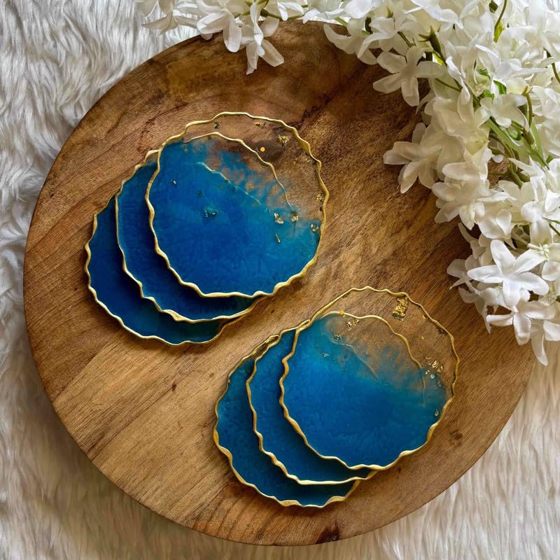 Artlia Handcrafted Geode Coasters for Dining Table Set of 6 (4'' Diameter Ideal for Gifting (Birthdays,Anniversaries,Weddings),Enhancing Home Decor,Gifts,and Special Occasions (Blue) - Image 1