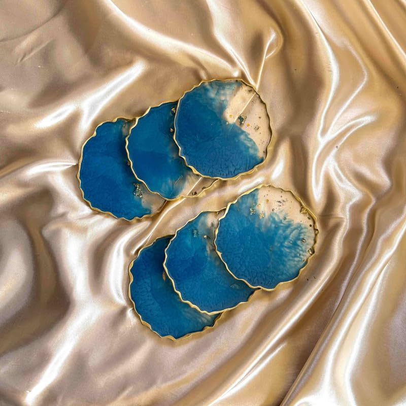 Artlia Handcrafted Geode Coasters for Dining Table Set of 6 (4'' Diameter Ideal for Gifting (Birthdays,Anniversaries,Weddings),Enhancing Home Decor,Gifts,and Special Occasions (Blue) - Image 4