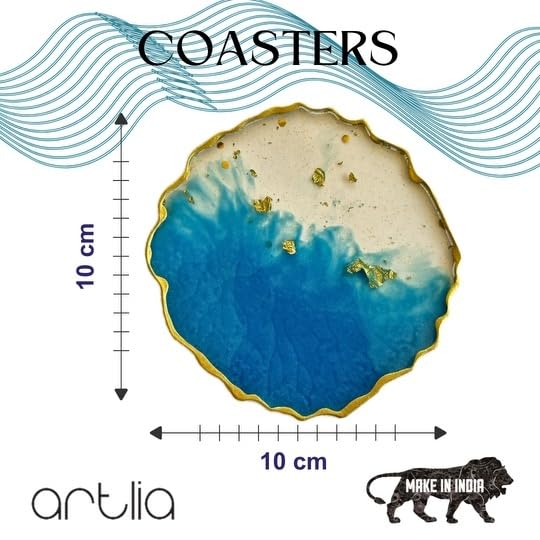 Artlia Handcrafted Geode Coasters for Dining Table Set of 6 (4'' Diameter Ideal for Gifting (Birthdays,Anniversaries,Weddings),Enhancing Home Decor,Gifts,and Special Occasions (Blue) - Image 2