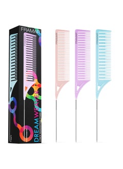 framar Framar Dreamweaver Highlight Comb Set  Combs for Hair Stylist Highlighting Comb Hair Dye Comb Hair Highlighter Comb with Metal Pick Balayage Comb  3 Pack Pastel 