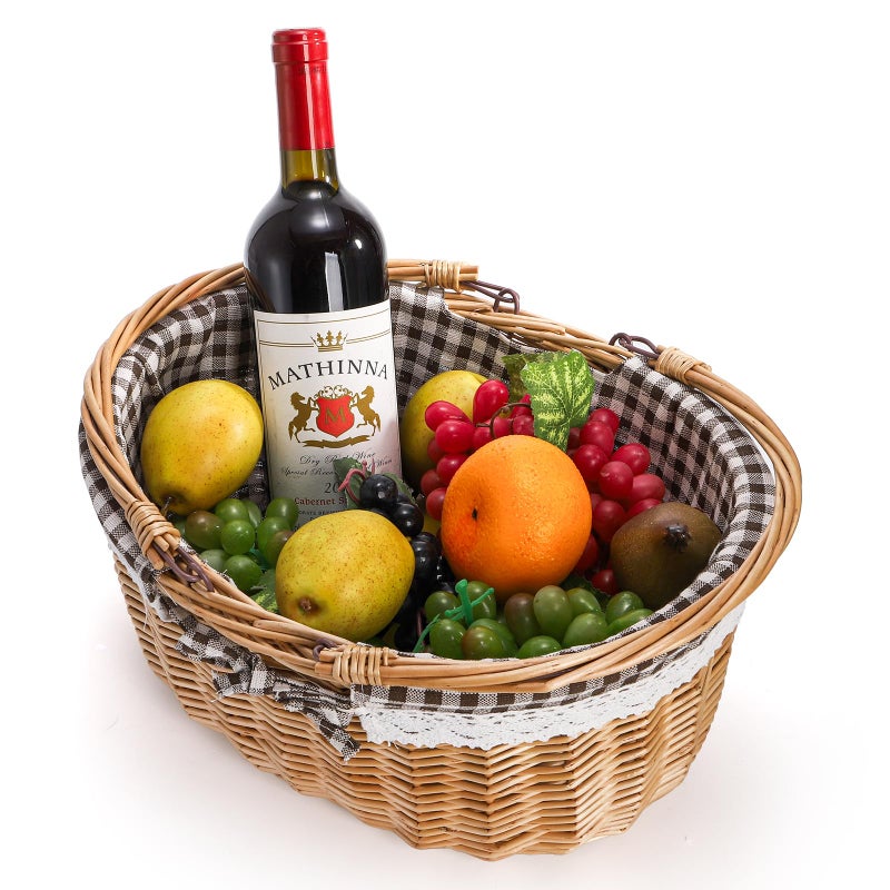Peohud Wicker Picnic Basket with Double Folding Handles, Empty Baskets for Gifts, Woven Easter Basket, Willow Picnic Hamper Garden Harvest Basket for Easter Egg Gathering, Candy, Toys, Wedding - Image 4