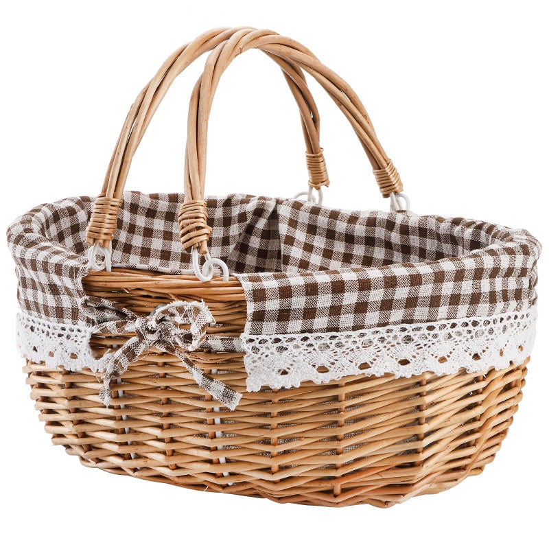 Peohud Wicker Picnic Basket with Double Folding Handles, Empty Baskets for Gifts, Woven Easter Basket, Willow Picnic Hamper Garden Harvest Basket for Easter Egg Gathering, Candy, Toys, Wedding - Image 1