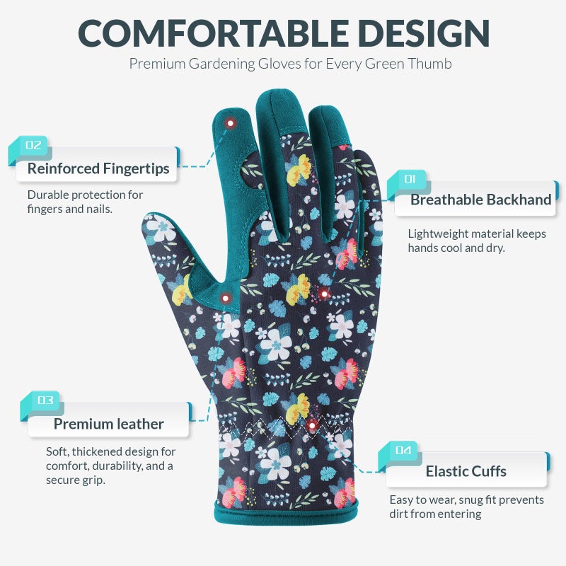 Baidast Gardening Gloves for Women, Breathable Leather Garden Gloves with Grip, Thorn Proof Working Gloves for Digging, Planting, Pruning - Image 4