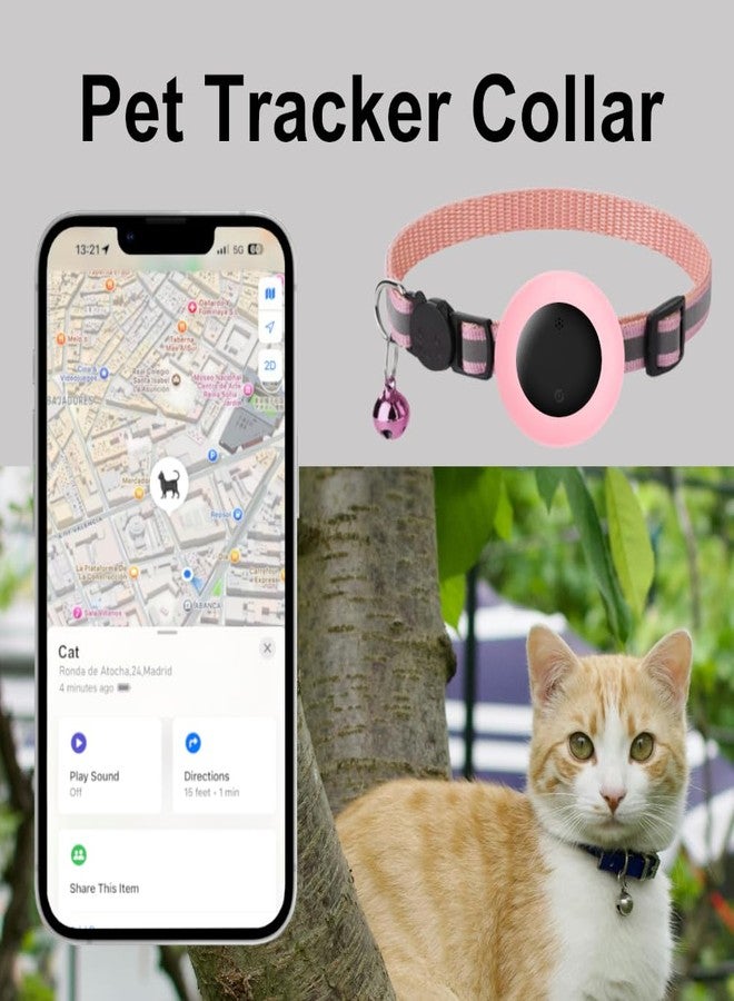 طوق تتبع للقطط، طوق للقطط مزود بعلامة تحديد الموقع (لنظام iOS فقط)، متوافق مع تطبيق "Find My" من Apple، بدون رسوم شهرية، طوق مقاوم للماء (وردي) - Image 3