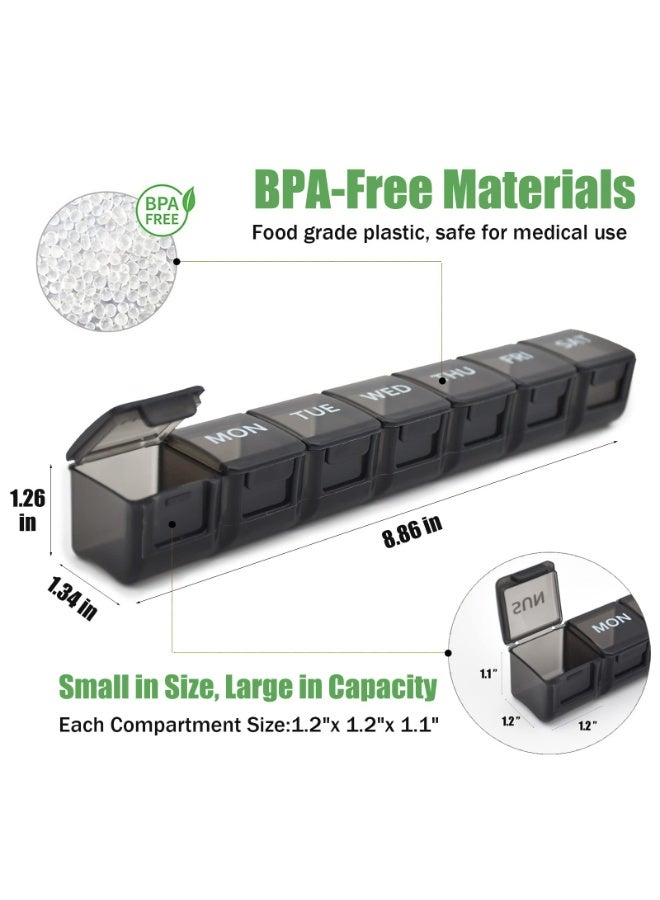 2 Pack Weekly Pill Organizer, Large 7 Day Pill Case, Daily Vitamin Case Medicine Box, AM/PM Pill Containers for Medicine Supplements Fish Oil（White & Black） - Image 2