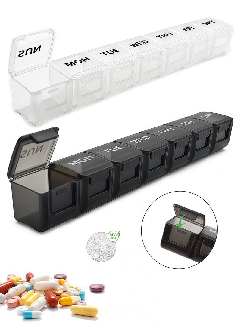 2 Pack Weekly Pill Organizer, Large 7 Day Pill Case, Daily Vitamin Case Medicine Box, AM/PM Pill Containers for Medicine Supplements Fish Oil（White & Black） - Image 1