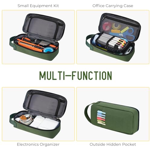 ECHSRT Big Pencil Case, Aesthetic Portable Zipper Pencil Bag with Hidden Pocket, Special Pouch for Men Women Adults, Stationery Organizer Pen Cases for Office Travel,Army Green - Image 4