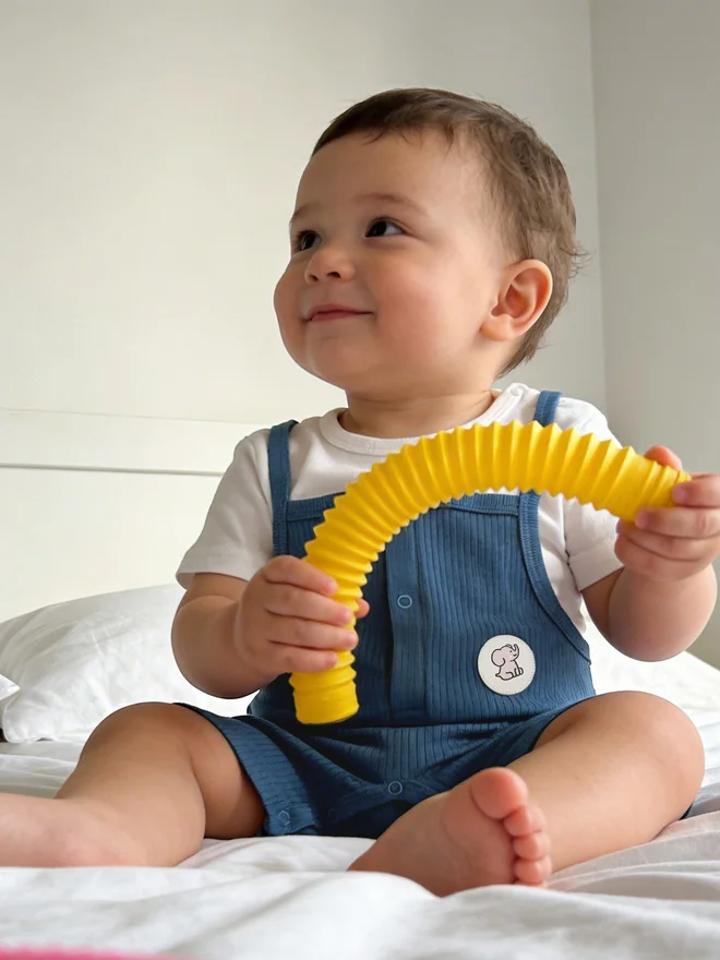 بابيز_بيسك Babies Basic Premium Ribbed Cotton Dungaree with Short Sleeves T-Shirt