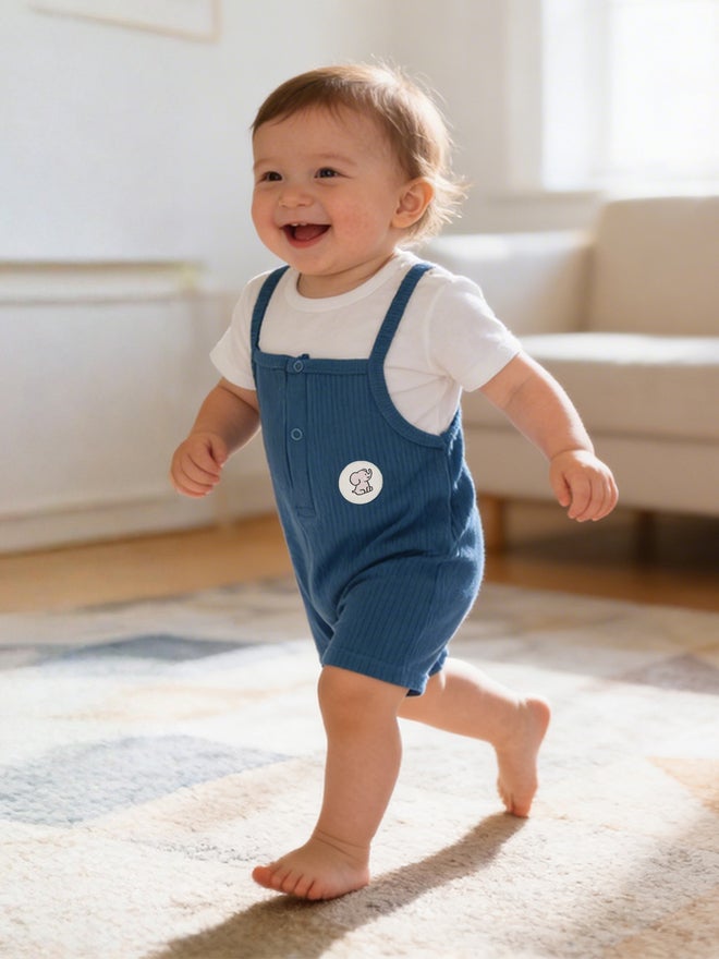 Babies Basic Premium Ribbed Cotton Dungaree with Short Sleeves T-Shirt - Image 3