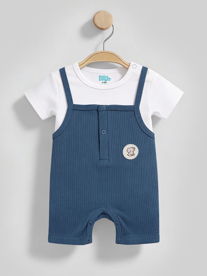 Babies Basic Premium Ribbed Cotton Dungaree with Short Sleeves T-Shirt - Image 4