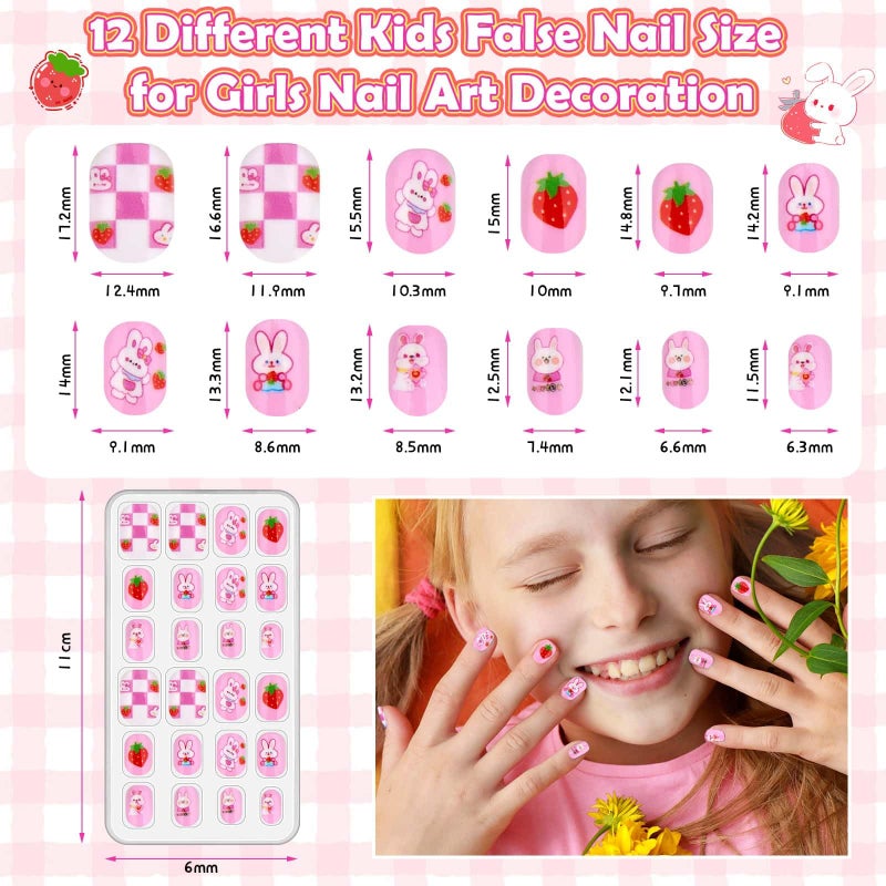 Acejoz 288 Pieces Kids Nails Press ons for Girls, Acejoz Fake Nail Set Pre Glue Stick on Short Nails for Children Little Girls 8-12 Year Nail Art Decoration - Image 3