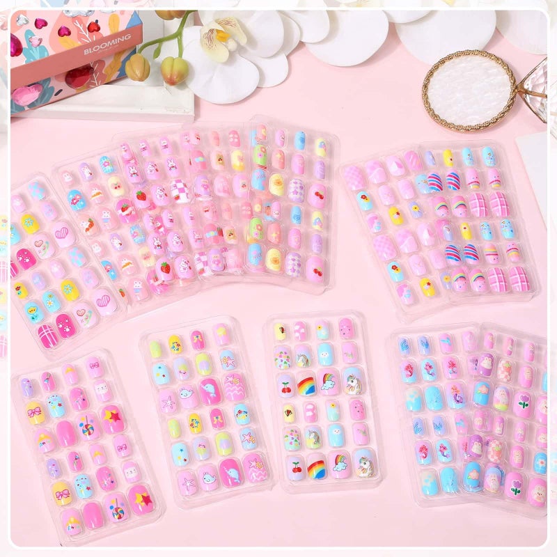 Acejoz 288 Pieces Kids Nails Press ons for Girls, Acejoz Fake Nail Set Pre Glue Stick on Short Nails for Children Little Girls 8-12 Year Nail Art Decoration - Image 2