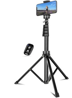 Selfie Stick Tripod, 62" Extendable Tripod Stand with Bluetooth Remote for Cell Phones, Heavy Duty Aluminum, Lightweight