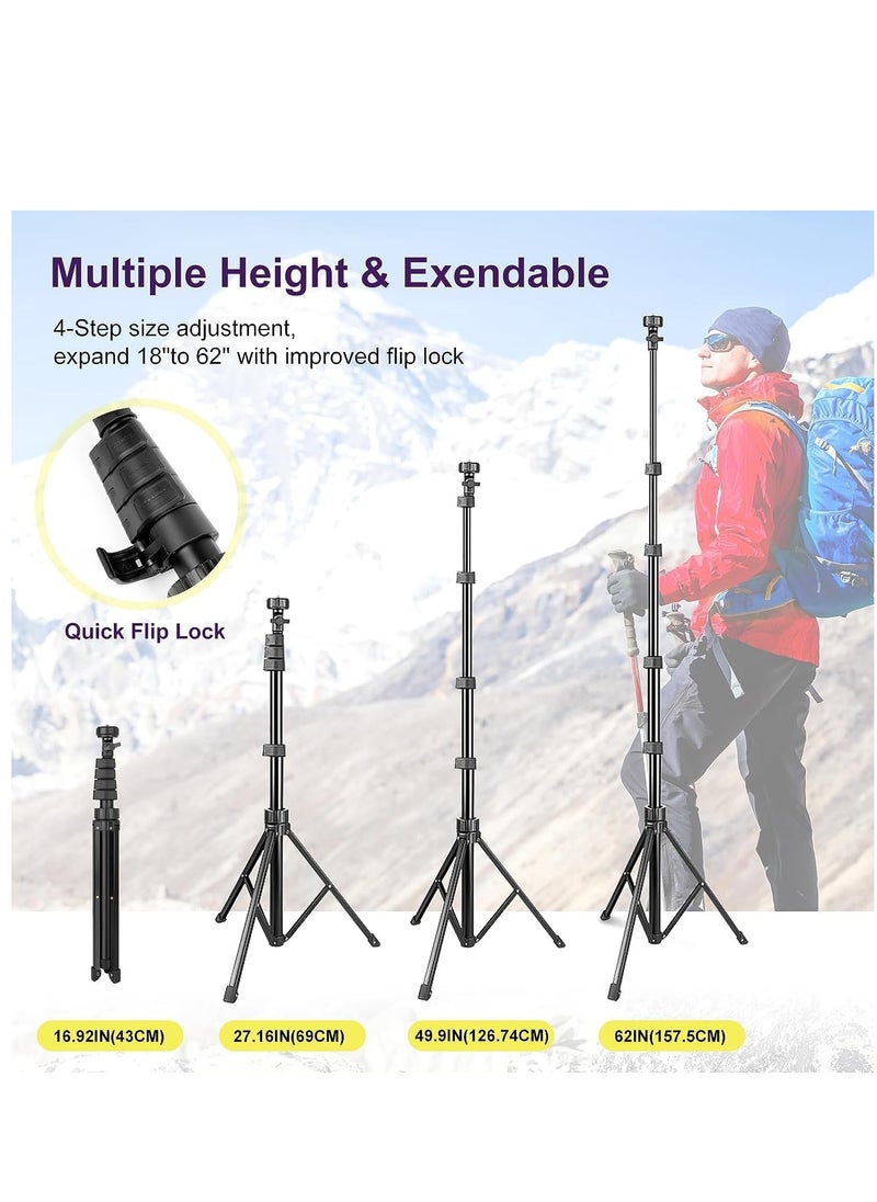 ELTRAZONE - Selfie Stick Tripod, 62" Extendable Tripod Stand with Bluetooth Remote for Cell Phones, Heavy Duty Aluminum, Lightweight - Image 1